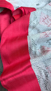 Pure Khadi Cotton Hand Kantha - White Red