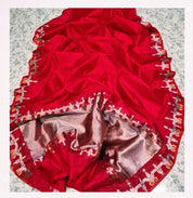 Pure Chanderi Pattu Silk - Red Silver Zari