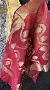 Silk Cotton Dupatta - Maroon 2 Golden Zari
