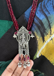 Silver Beaded Necklace - Krishna Pendant