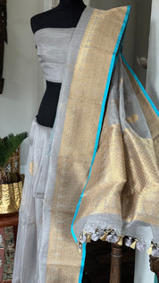 Linen Silk Banarasi - Grey Firozi