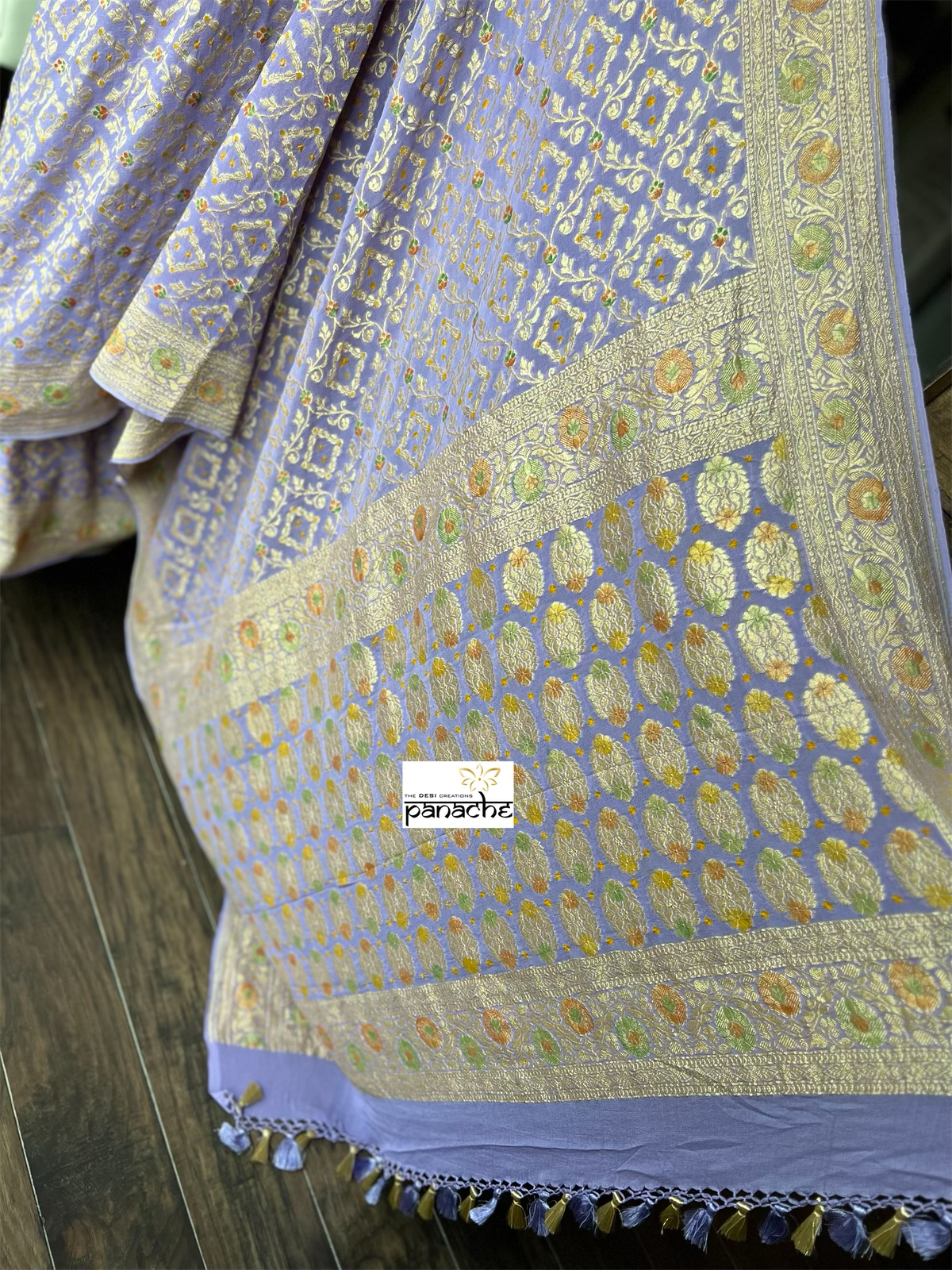 Khaddi Georgette Banarasi - Lavender Hand brush Meenakari