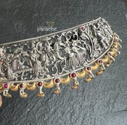 Necklace Choker 925 Silver - Dual tone Temple Stone