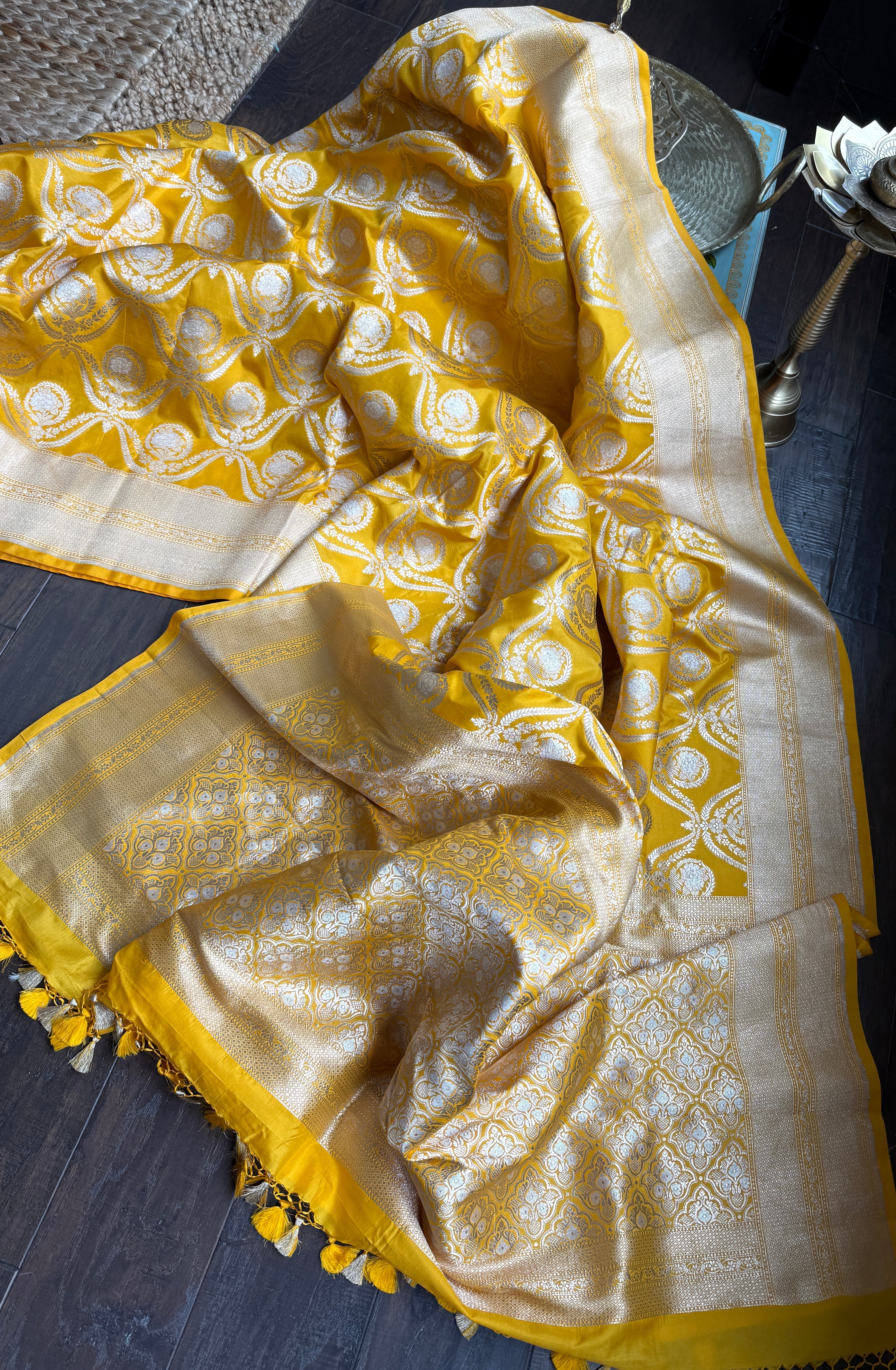 Pure Silk Katan Banarasi- Yellow Zari Woven