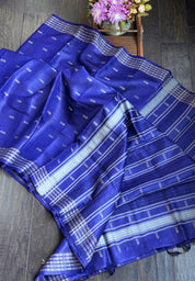 Handwoven Tussar Silk - Purplish Blue Golden Zari