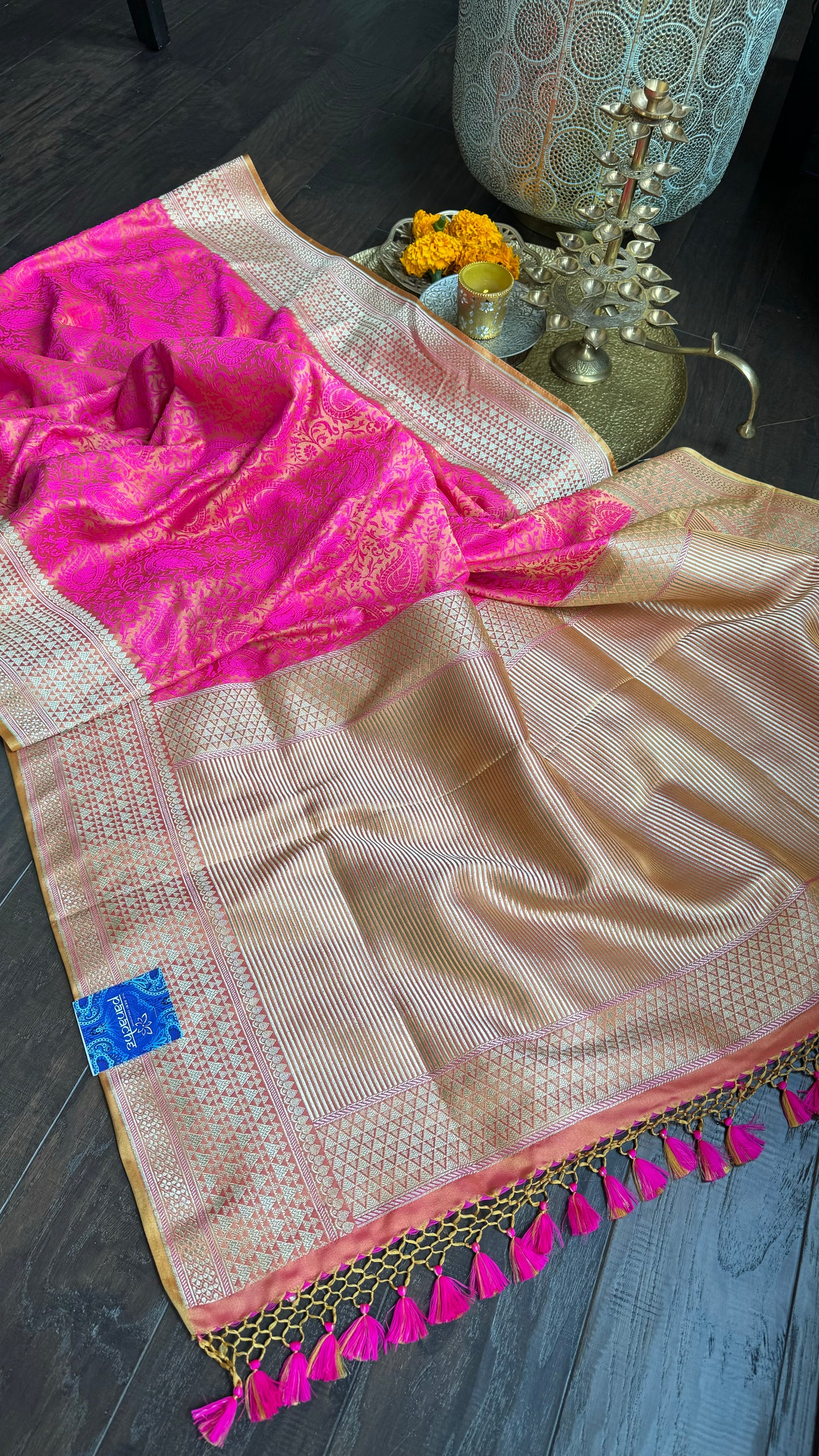 Soft Silk Banarasi - Pink Yellow Tanchoi