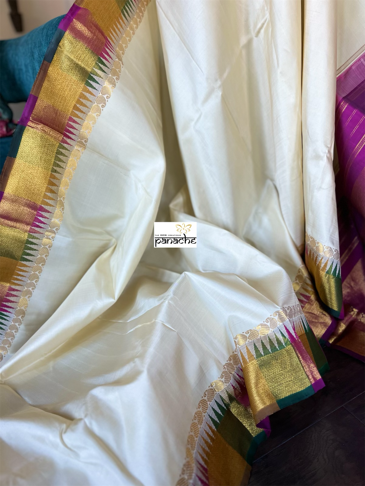 Silk Kanjivaram - Cream Purple Rangkat