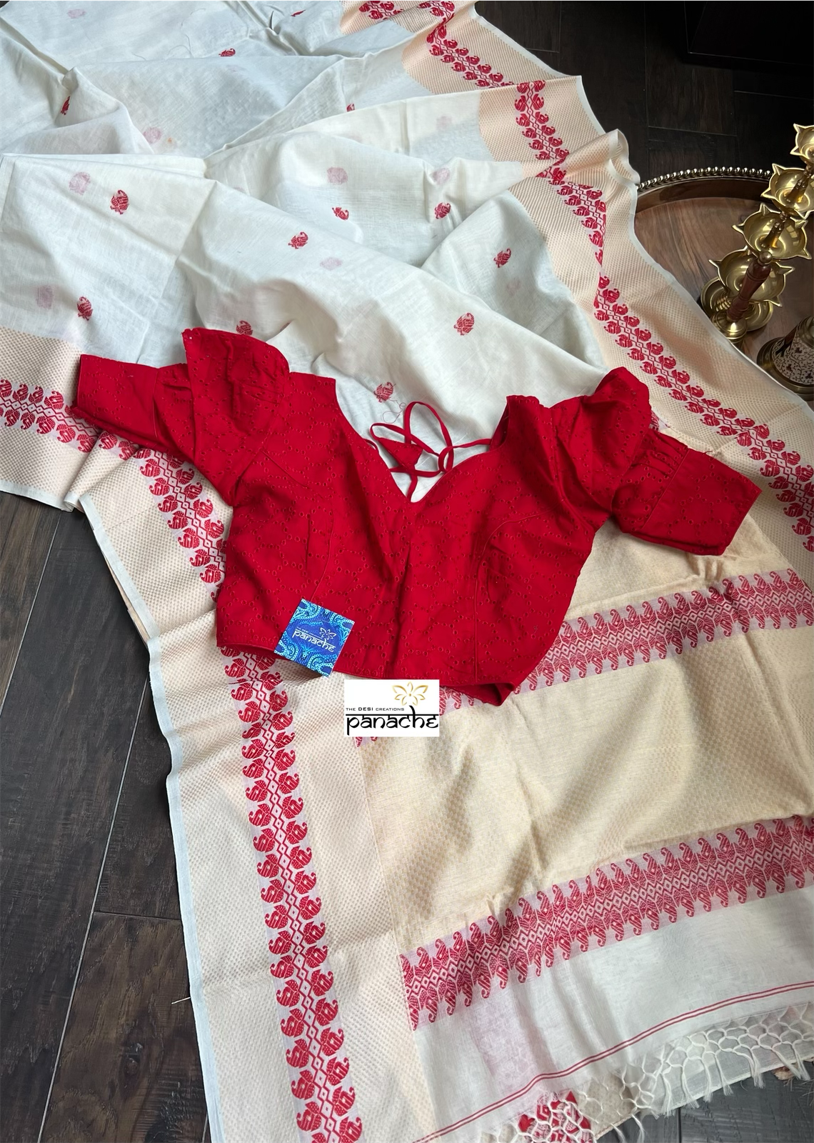 Soft Cotton Handloom - Off-White Red