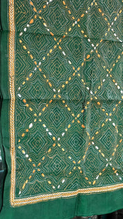Pure Khadi Silk Stole - Bottle Green Kantha Stitch