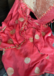 Designer Muga Chiffon Banarasi - Orange Hand Zardozi Embroiderd