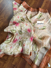 Linen Digital Print - Light Peach Green Pichwai