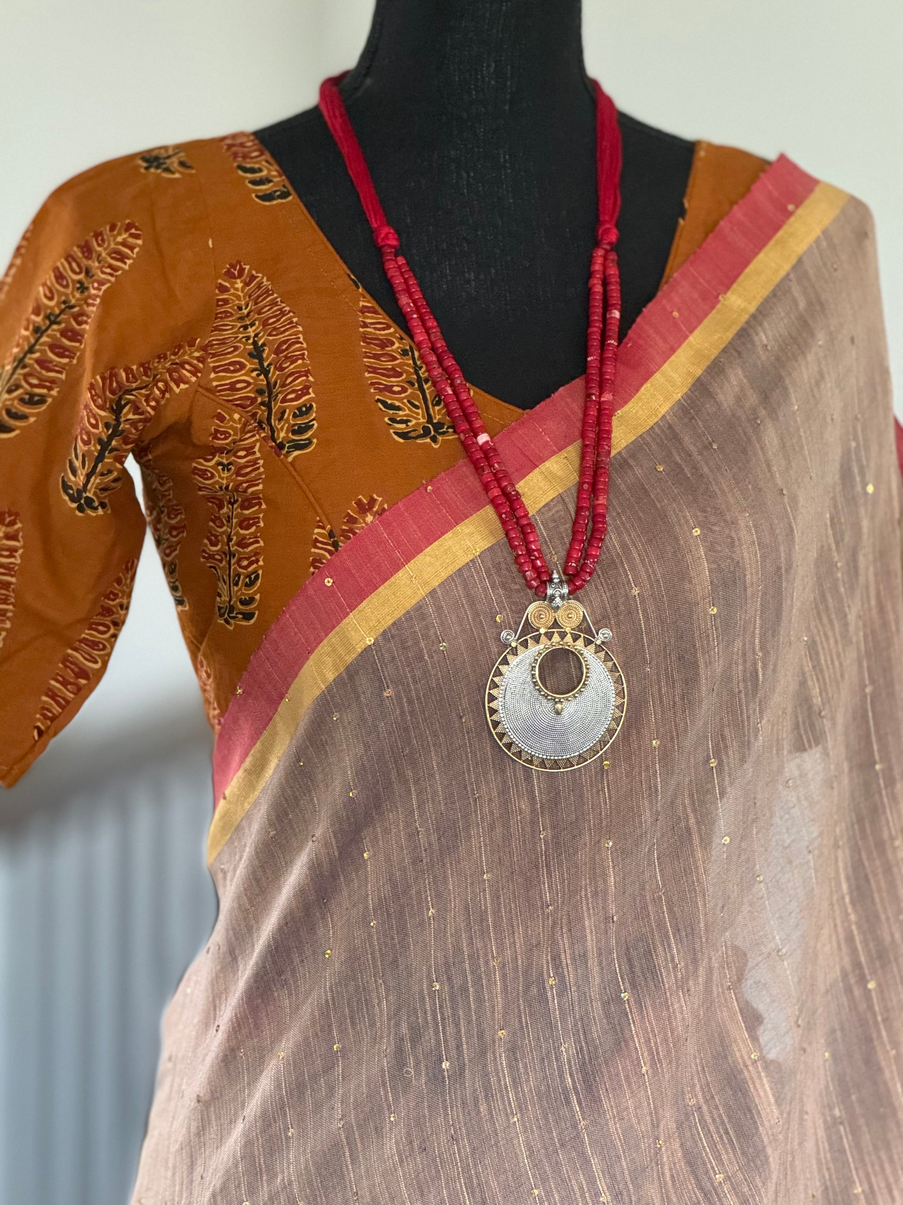 Designer Blouse - Ochre Yellow Brown
