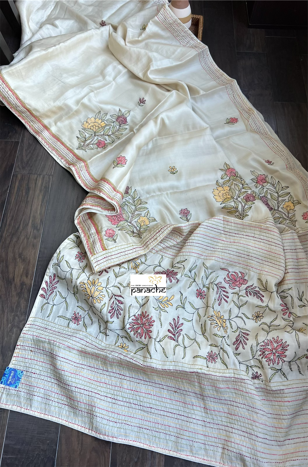 Soft Silk Kantha Stitch - Cream