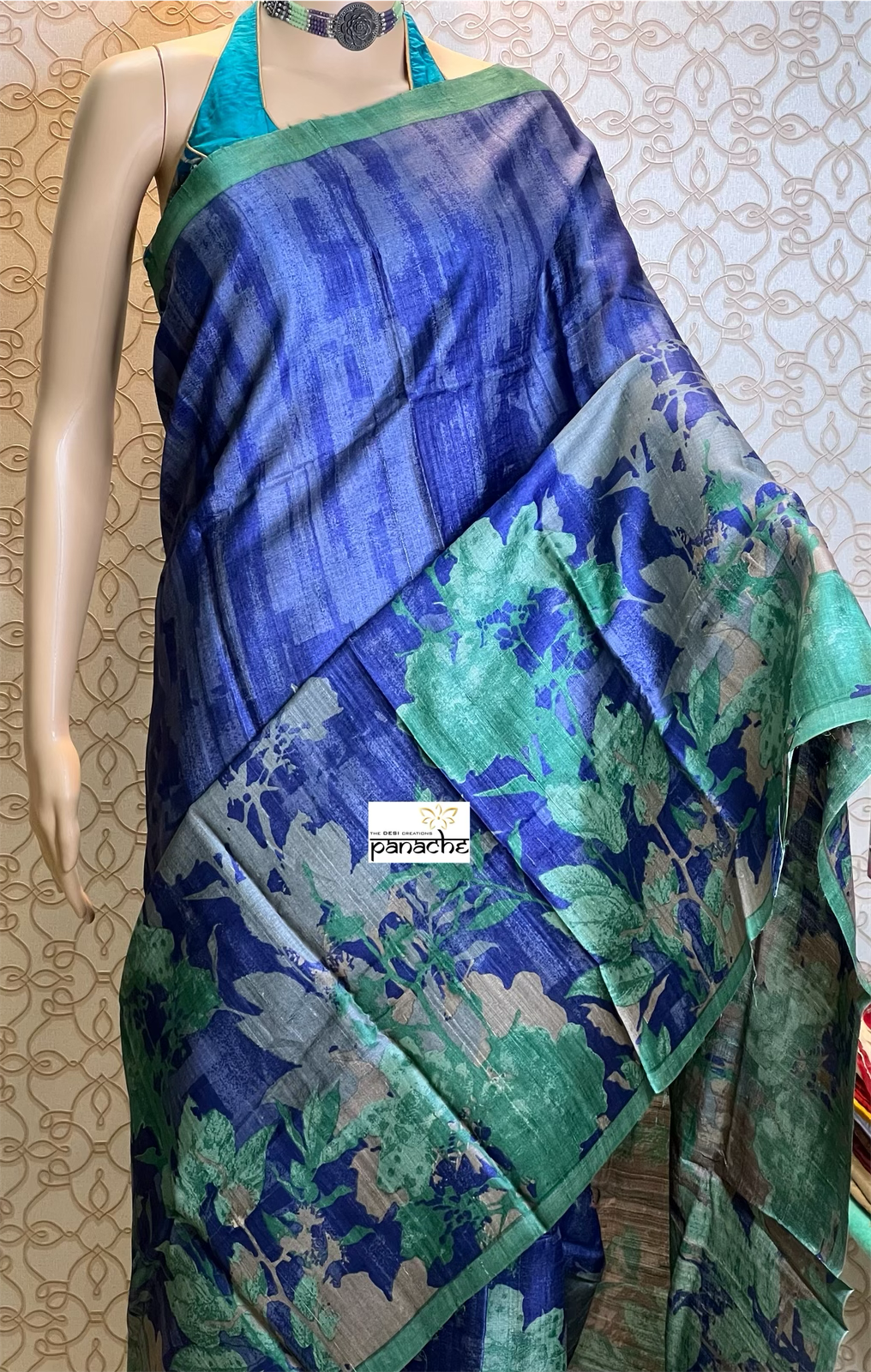 Pure Tussar Silk - Metallic Blue Digital Printed