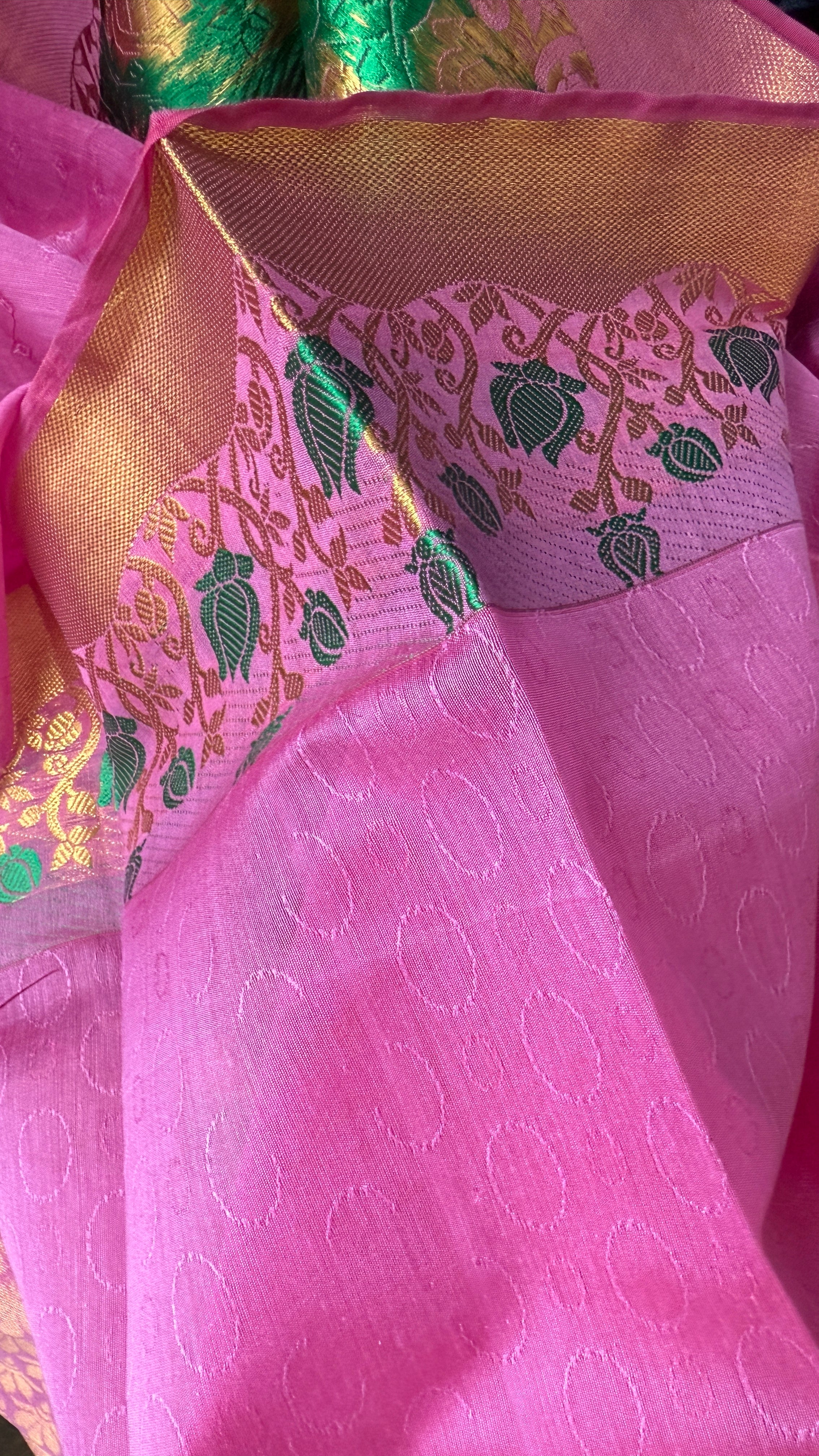 Cotton Silk Kanjivaram - Pink Green