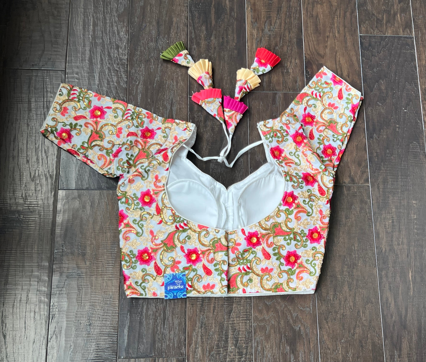 Designer Blouse - White Pink Green