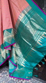 Pure Silk Katan Banarasi - Yellow Sea Green Checkered