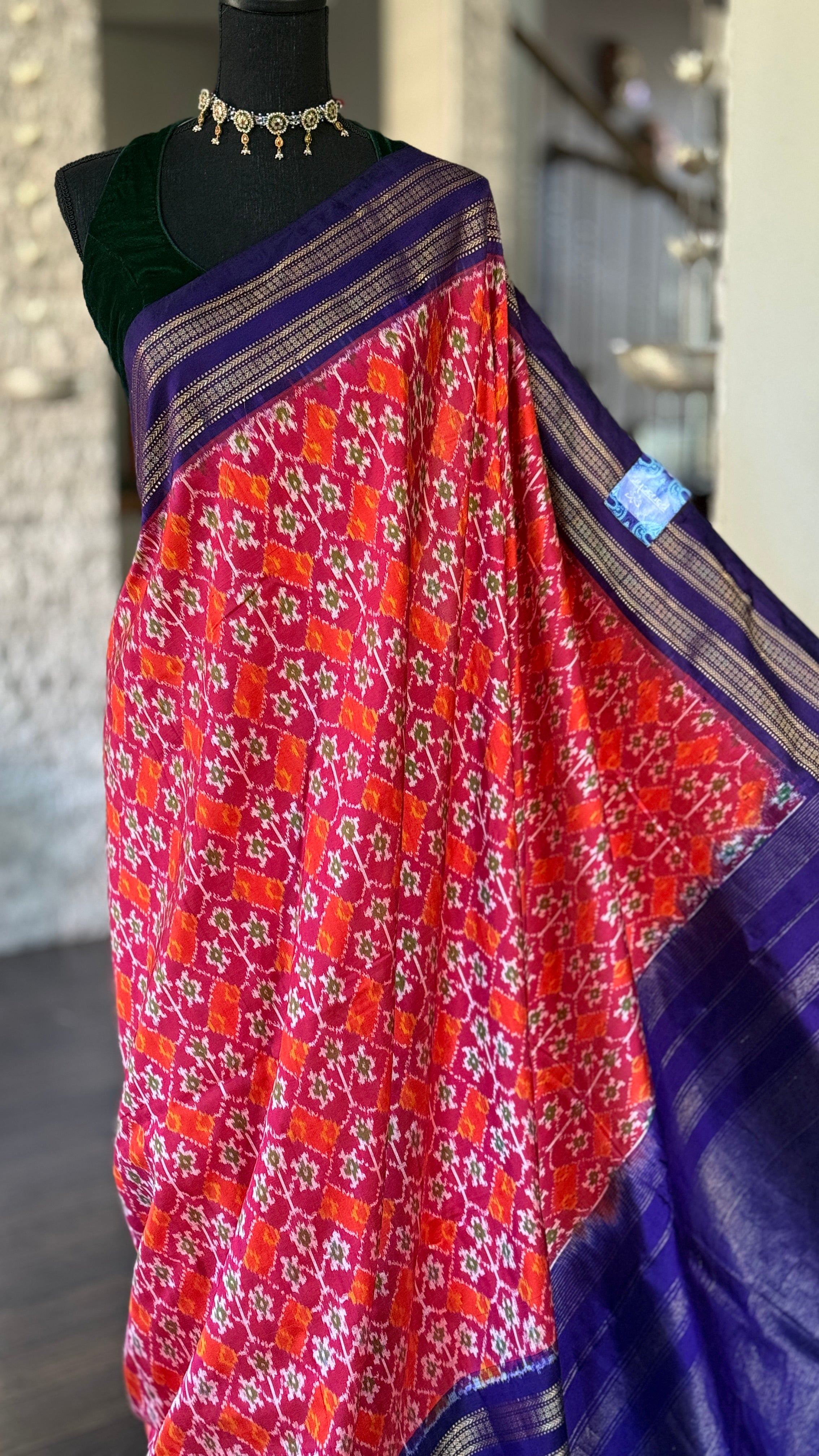 Pure Silk Ikat - Orange Purple Pochampally