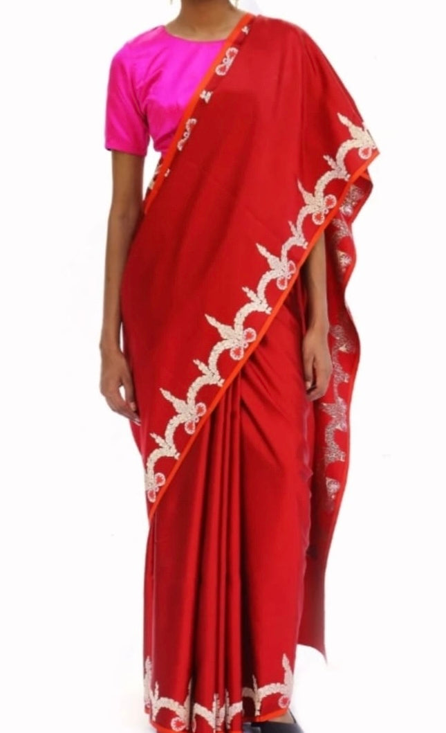Pure Chanderi Pattu Silk - Red Silver Zari