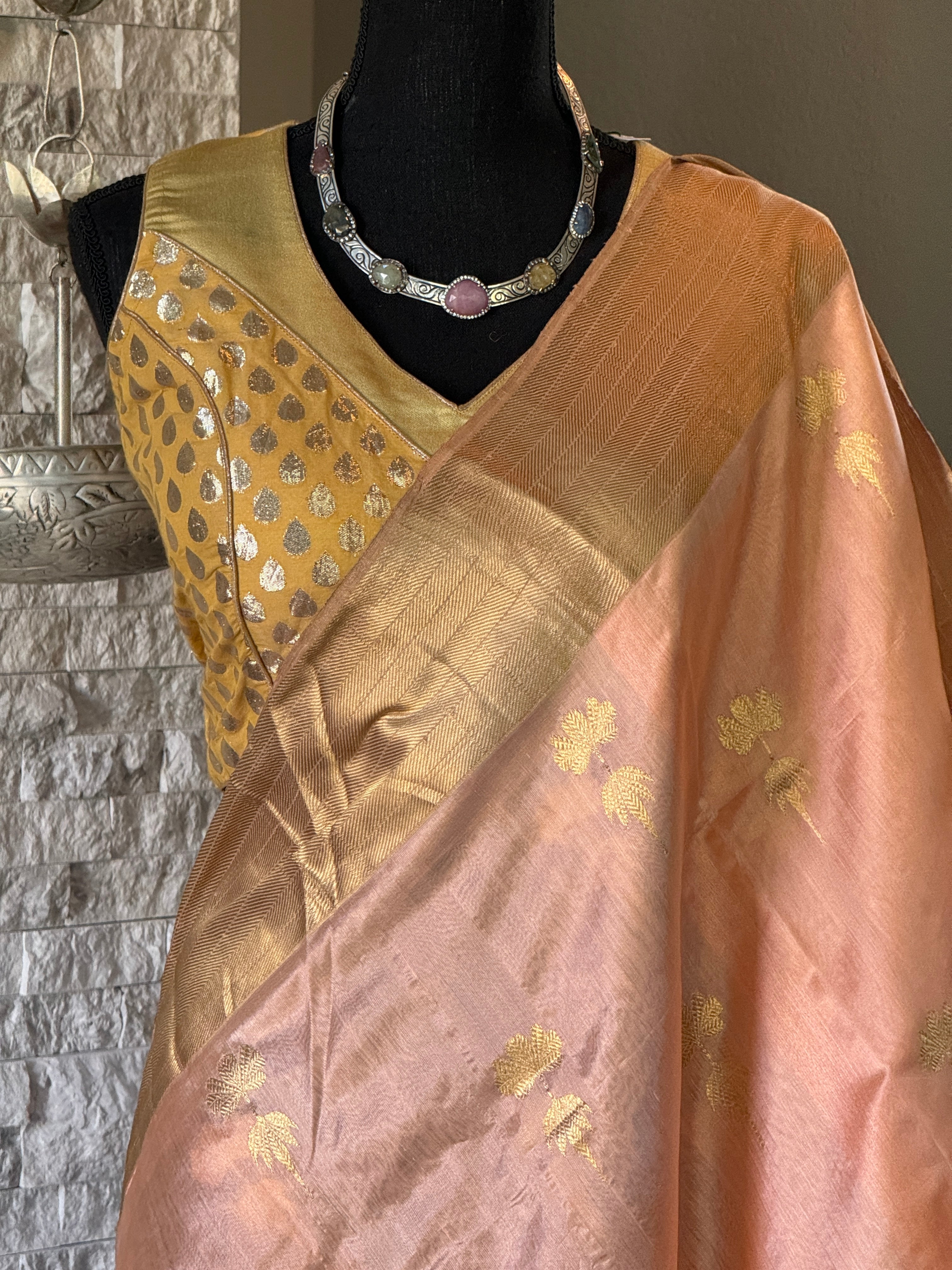 Pure Chanderi Pattu Silk - Peach Eknaliya Woven