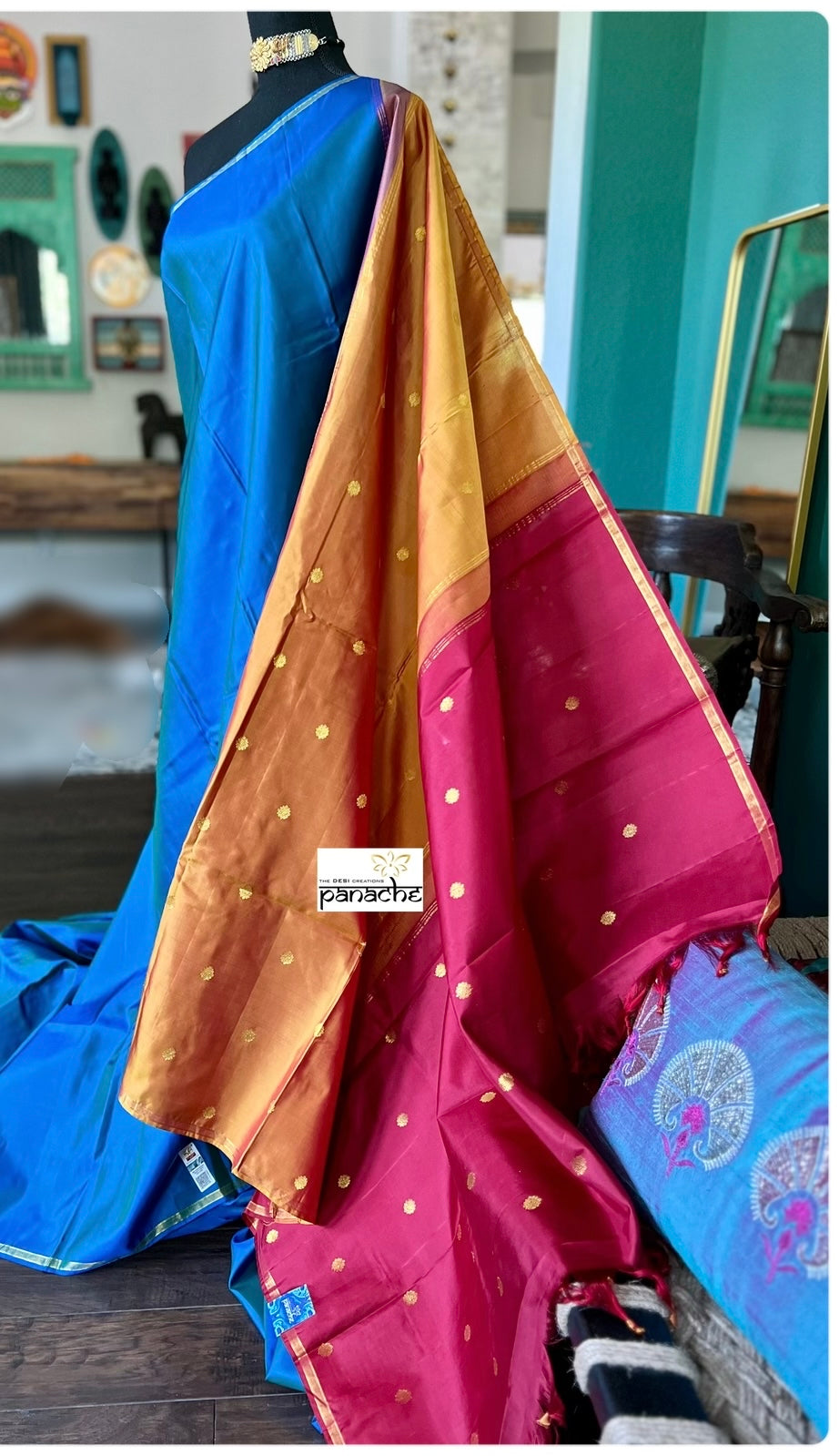 Pure Silk Kanjivaram - Peacock Blue Dual Shaded
