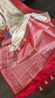 Soft Silk Banaras Saree - Cream Red