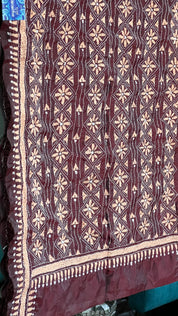 Pure Khadi Silk Stole - Wine Brown Kantha Stitch