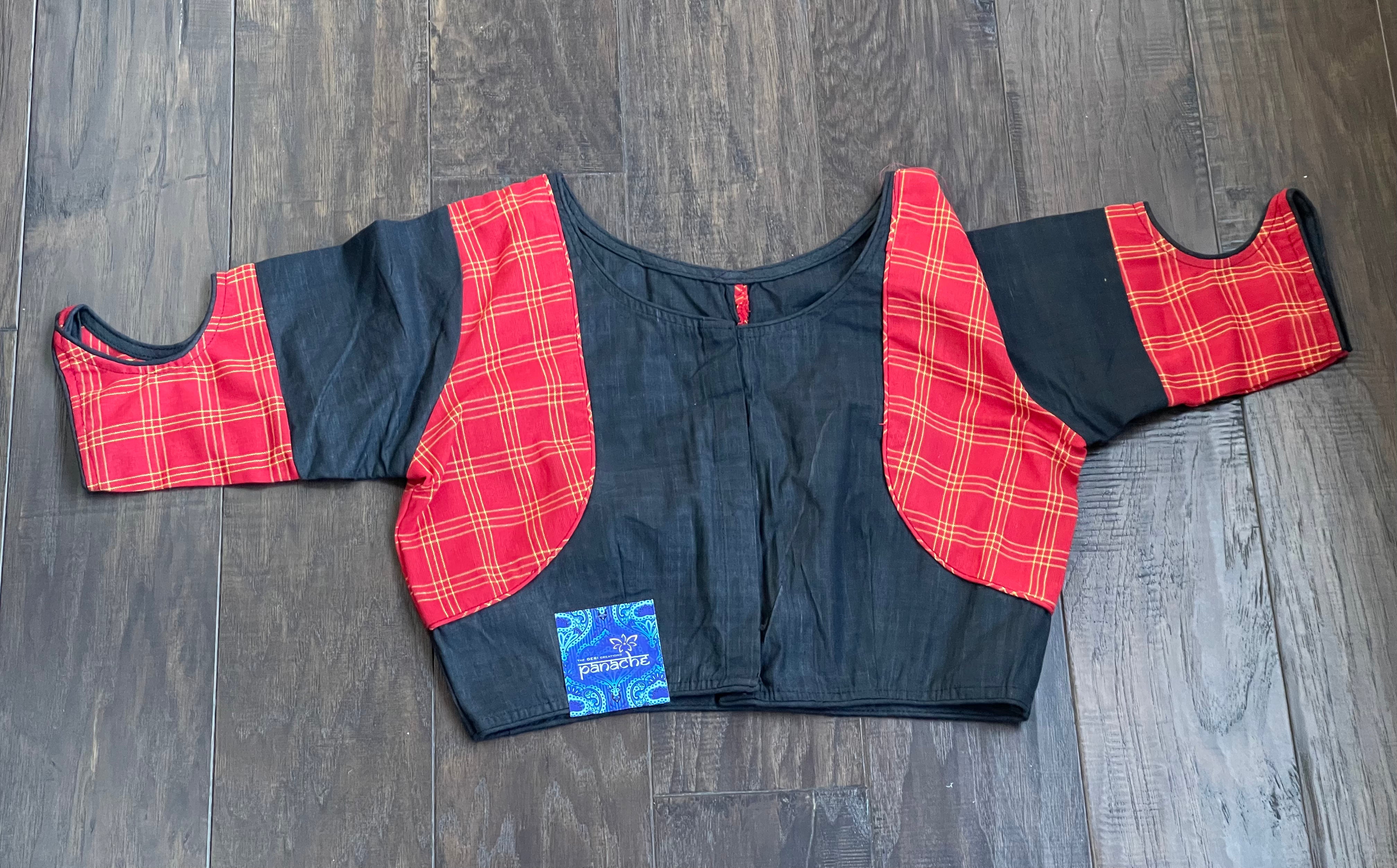 Designer Cotton Blouse - Black and Red