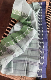Pure Cotton Taant Hanwoven - Grey Striped Paisley