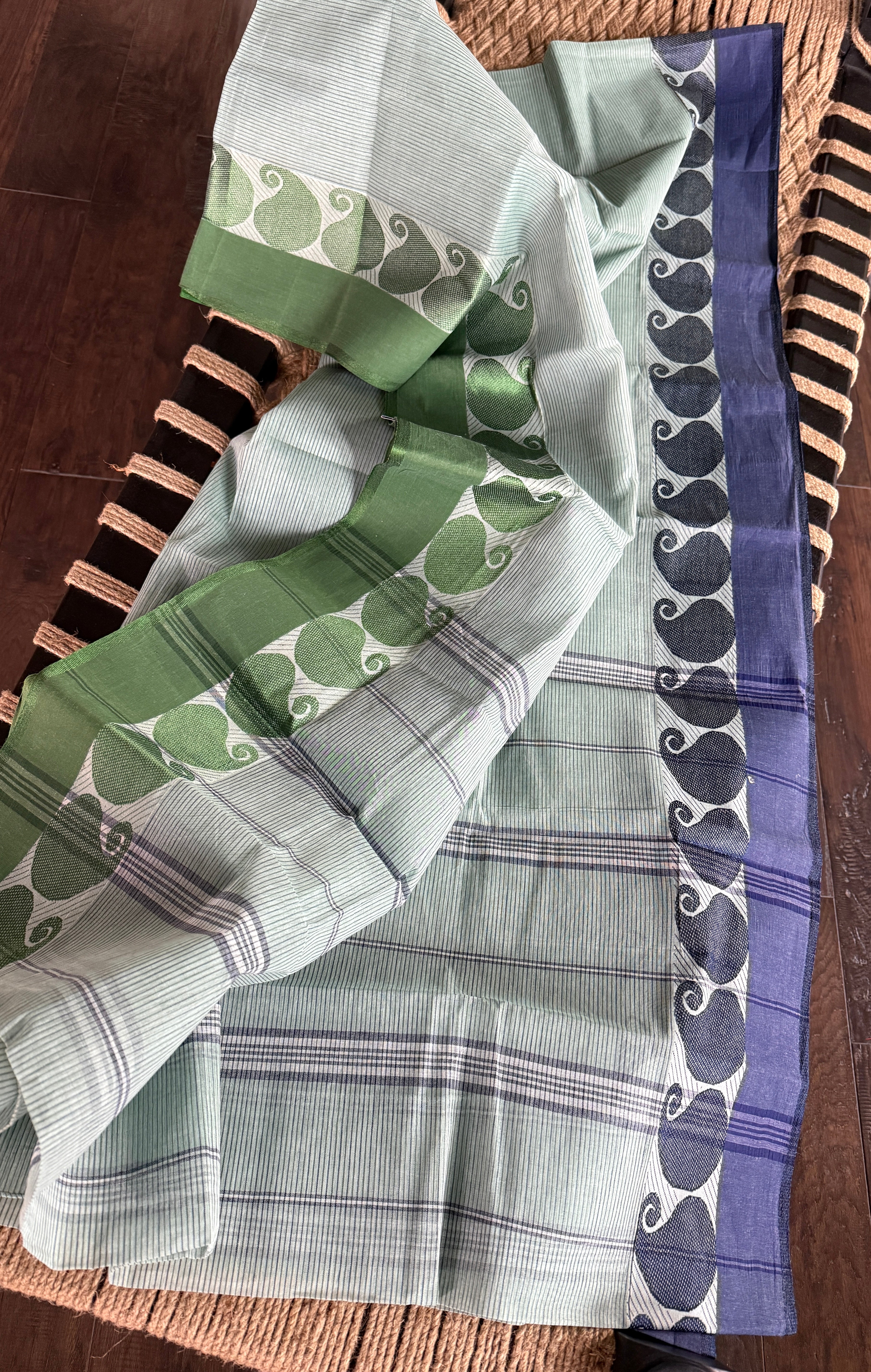 Pure Cotton Taant Hanwoven - Grey Striped Paisley