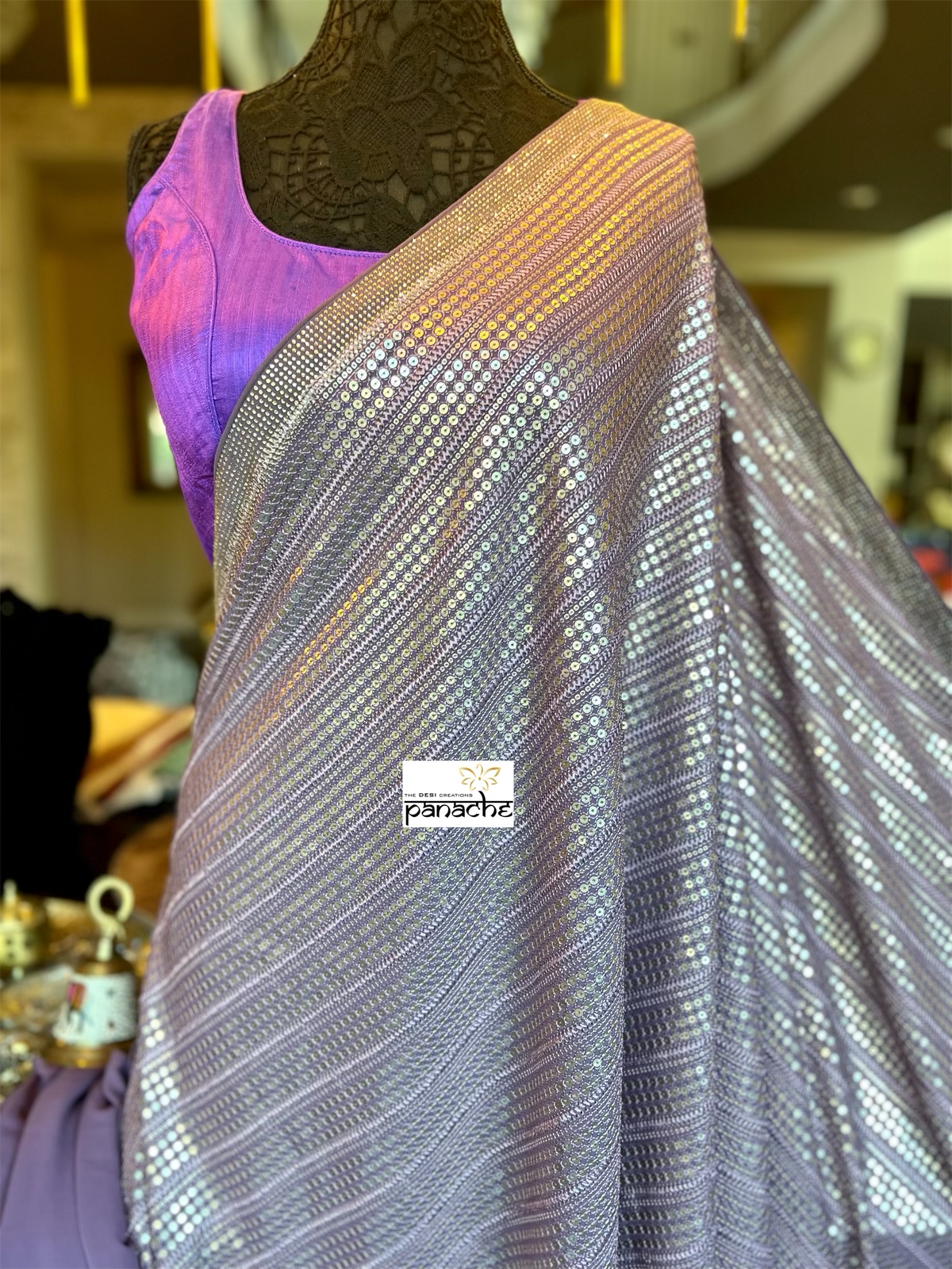 Designer Sequin Georgette - Light Purple Mauve Sequin work