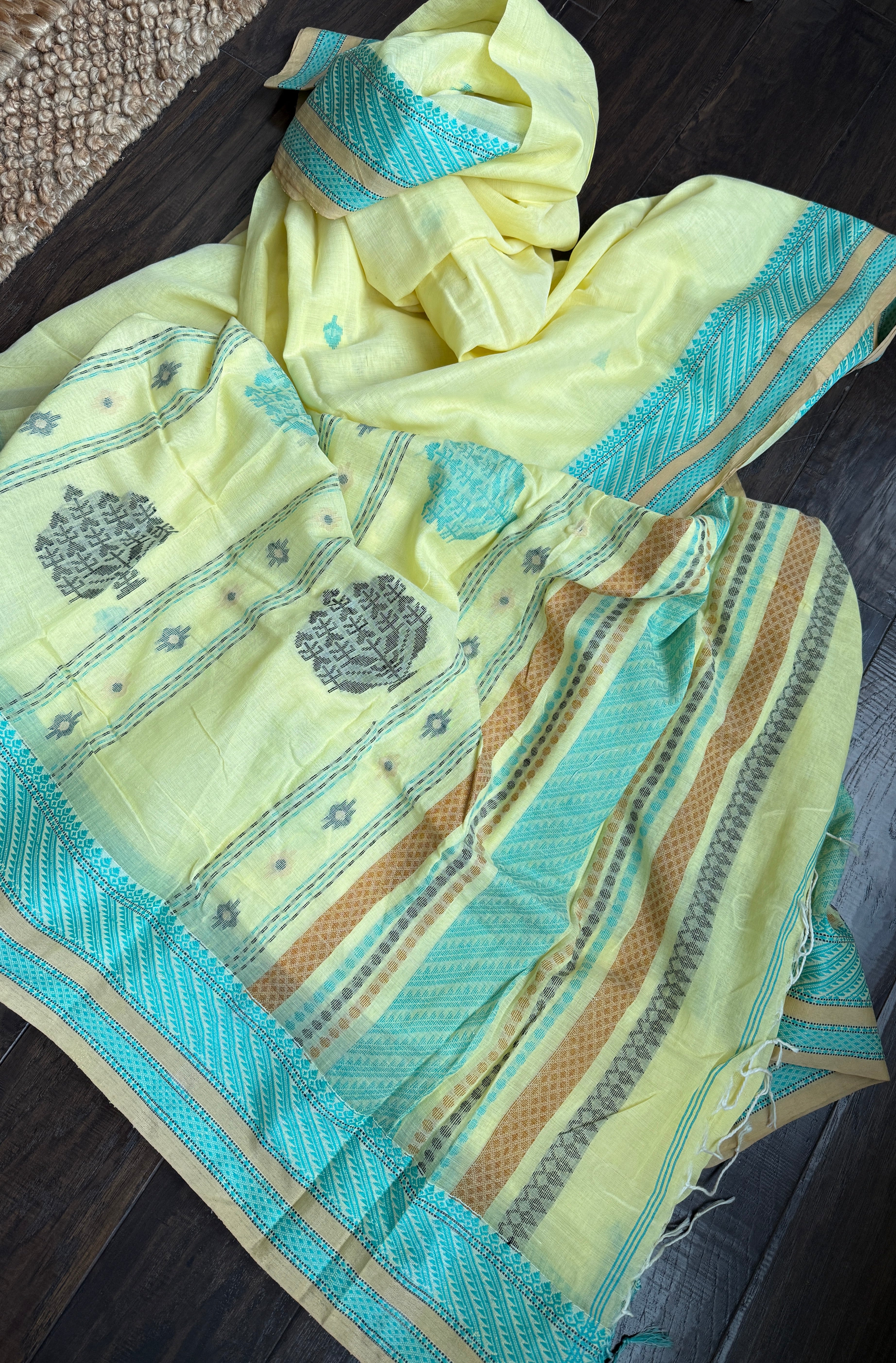 Pure Khadi Cotton Dhonekhali - Light Lemon Yellow Handwoven