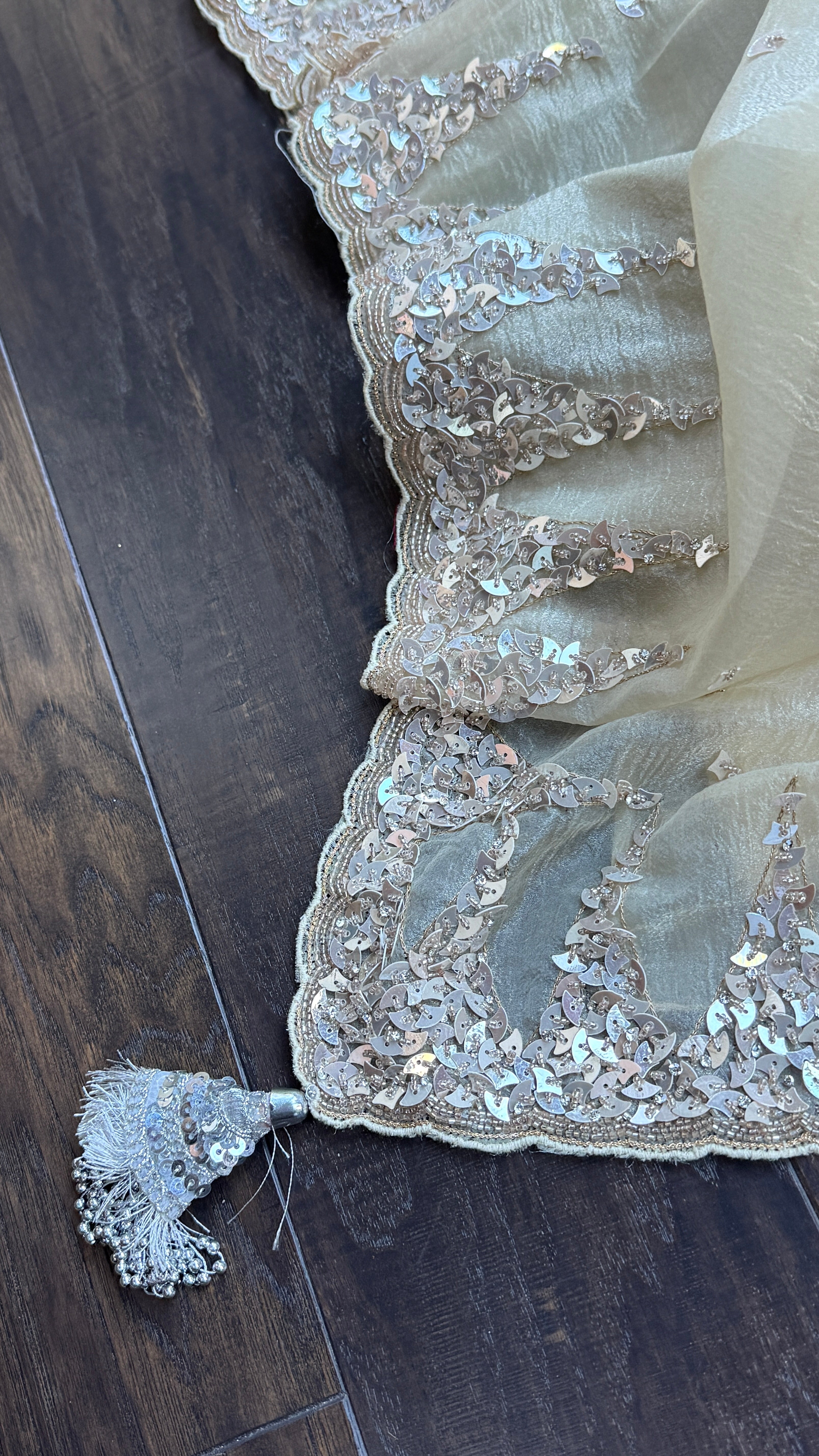 Designer Crushed Chiffon - Light Butter Yellow Sequin Hand Work