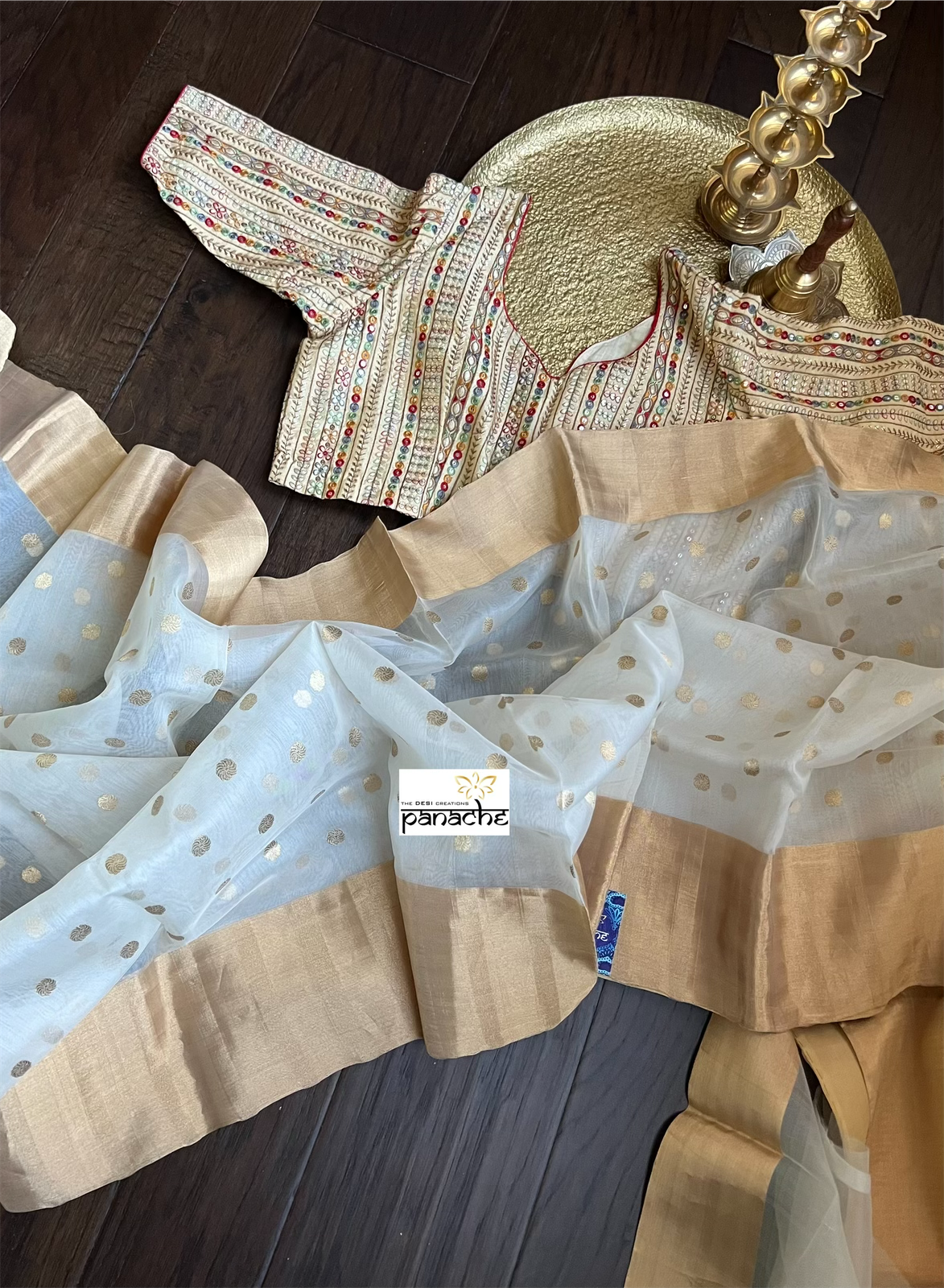 Pure Chanderi Organza Silk - Off White Eknalya