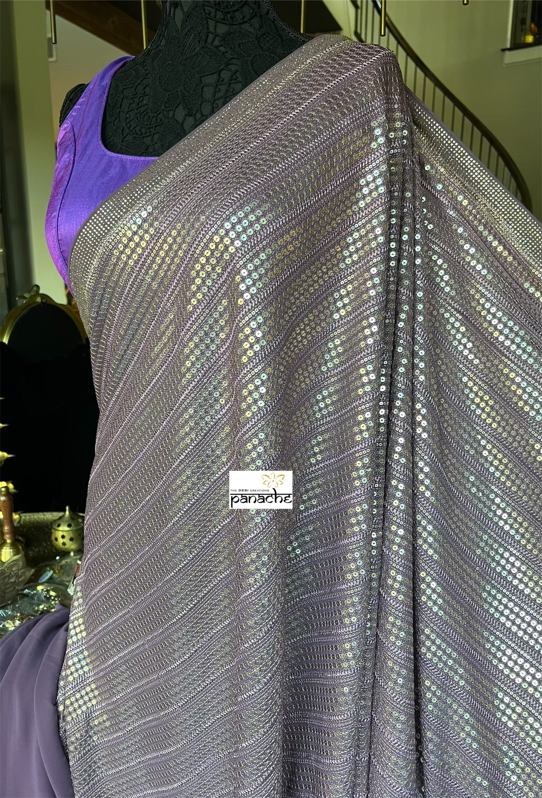 Designer Sequin Georgette - Light Purple Mauve Sequin work