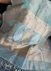 Pure Tissue Kora Silk Banarasi - Light Aqua Blue