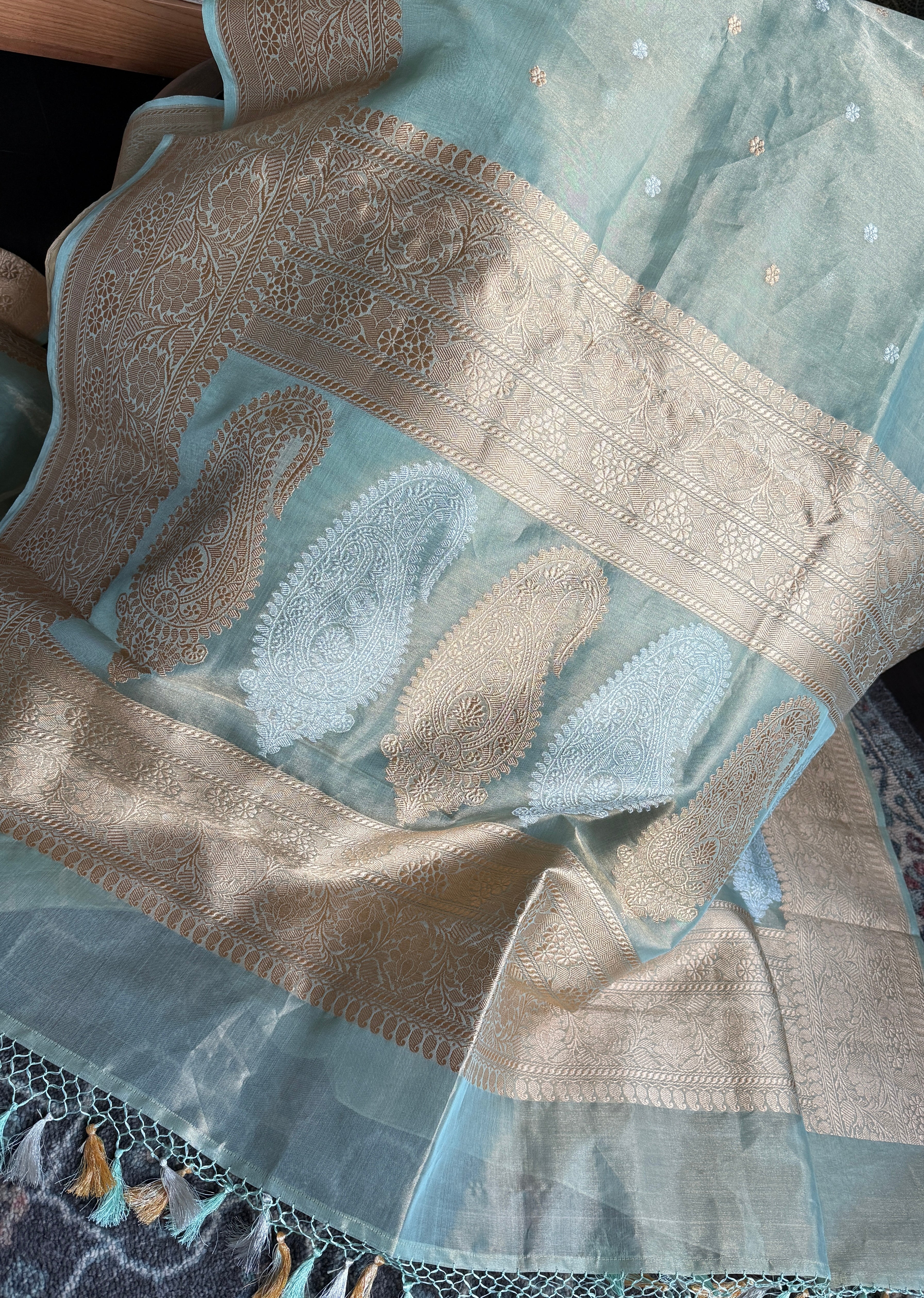 Pure Tissue Kora Silk Banarasi - Light Aqua Blue
