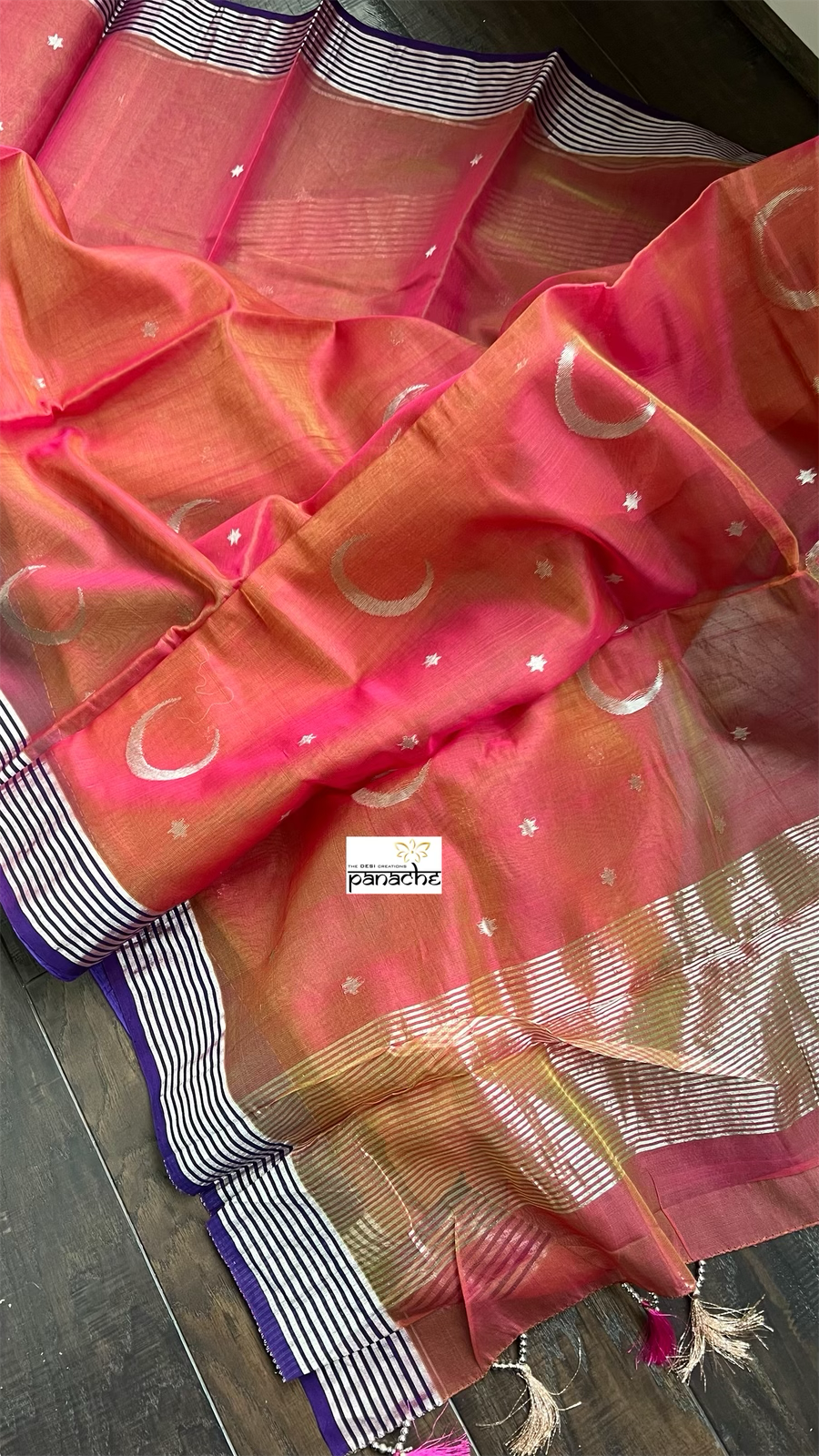 Chanderi Silk Cotton - Orange Pink Woven