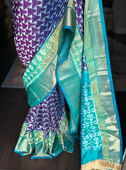Pure Silk Ikat - Purple Sea Green Pochampally