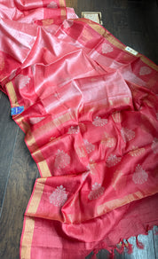 Pure Tussar Silk Woven - Pink resham woven