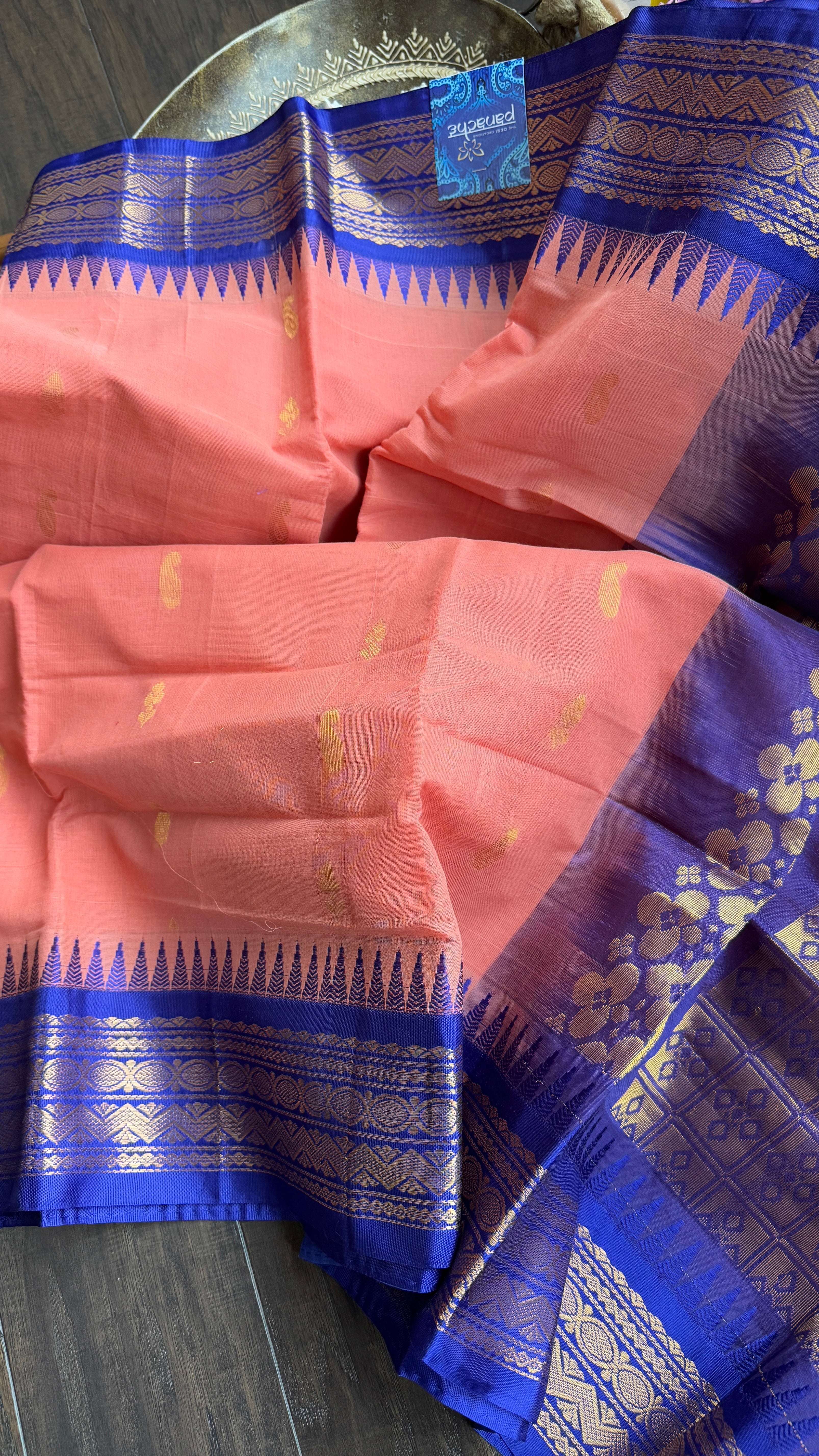 Cotton Gadwal - Peach Blue