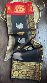 Pure Silk Gadwal - Tan Red Black Ganga Yamuna
