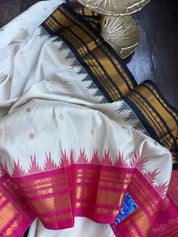 Pure Silk Gadwal - Tan Magenta Pink