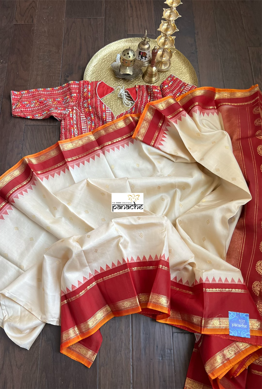 Pure Silk Gadwal - Beige Red