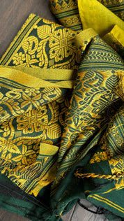 Pure Khadi Cotton Handloom - Dark Green Yellow