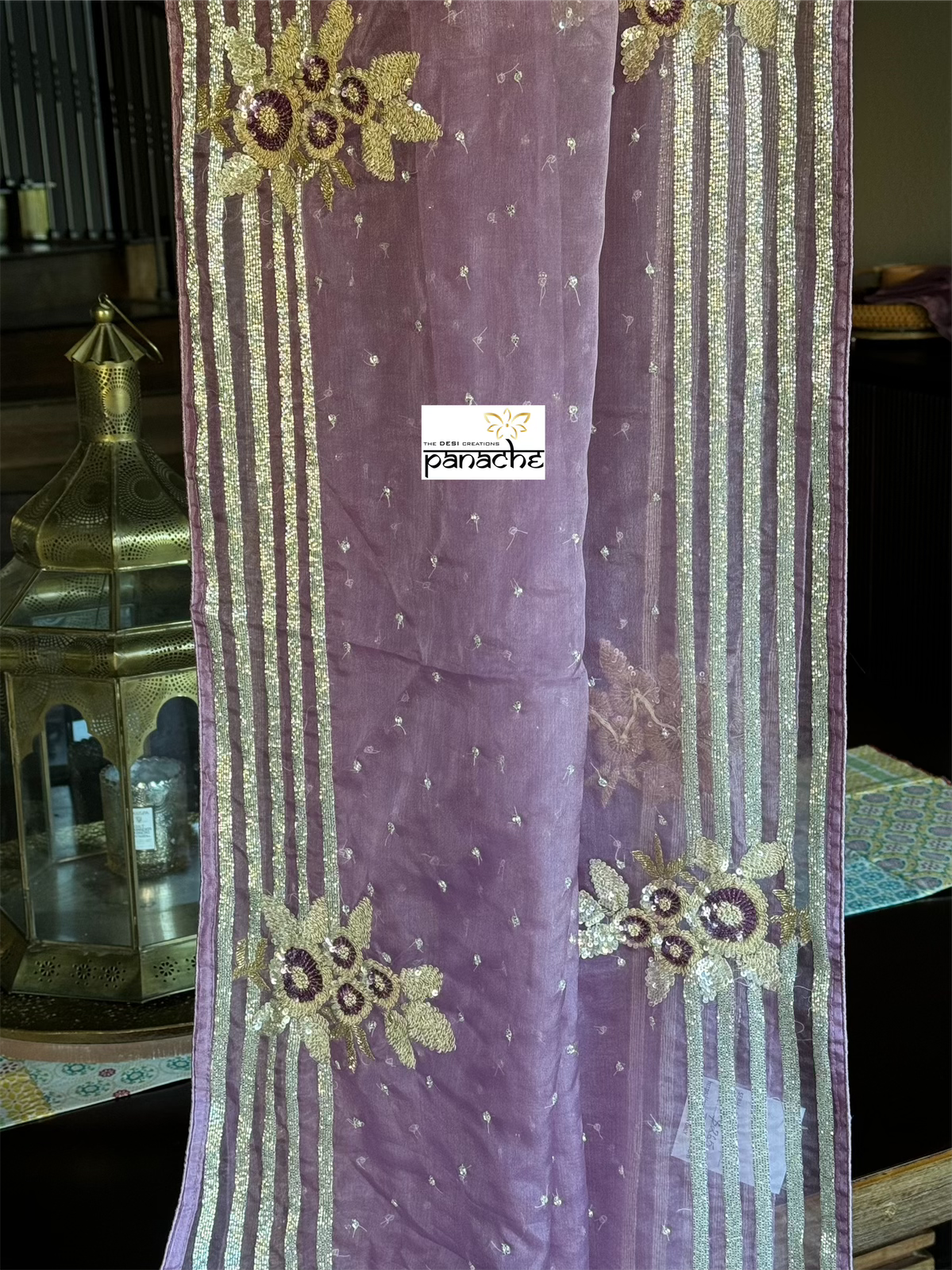 Designer Organza Hand Embroidered - Mauve Multi Color