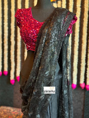 Designer Chantily Lace Saree - Black Hand Embroidered