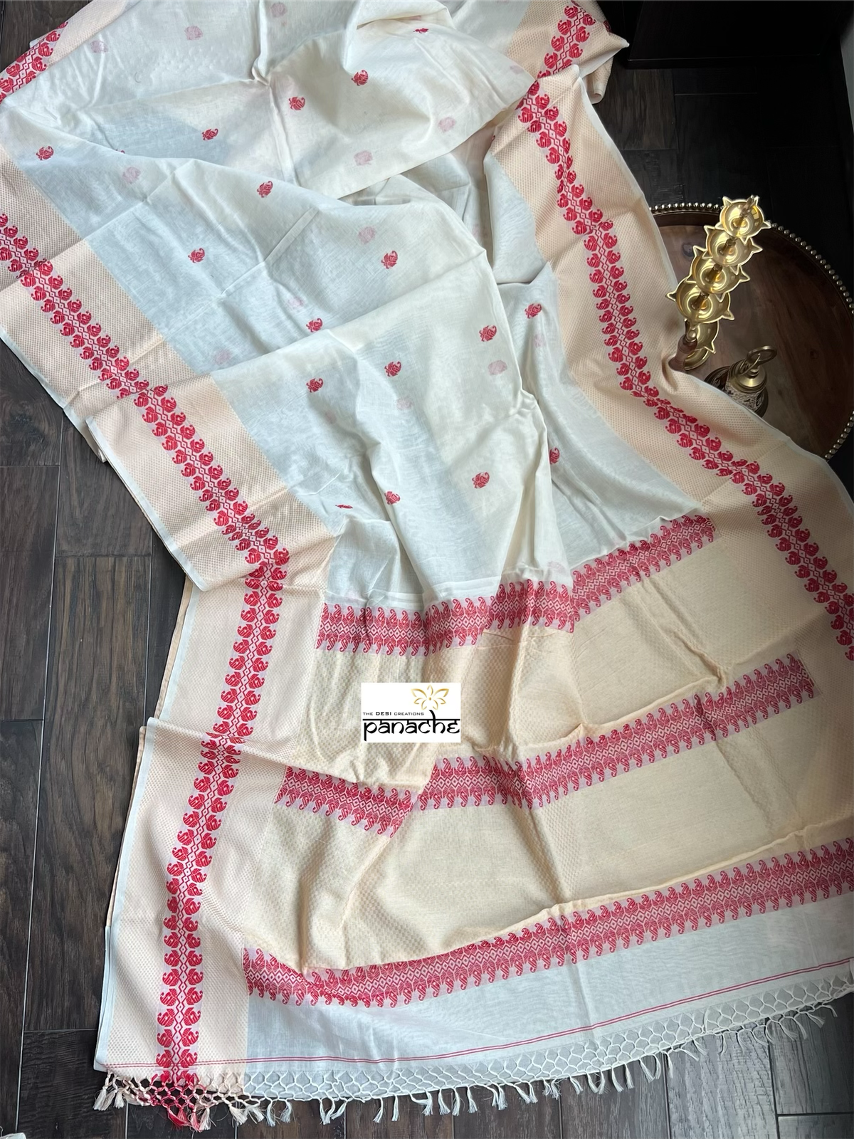 Soft Cotton Handloom - Off-White Red