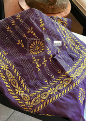 Pure Khadi Silk Stole - Purple Kantha Stitch