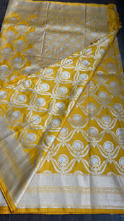 Pure Silk Katan Banarasi- Yellow Zari Woven